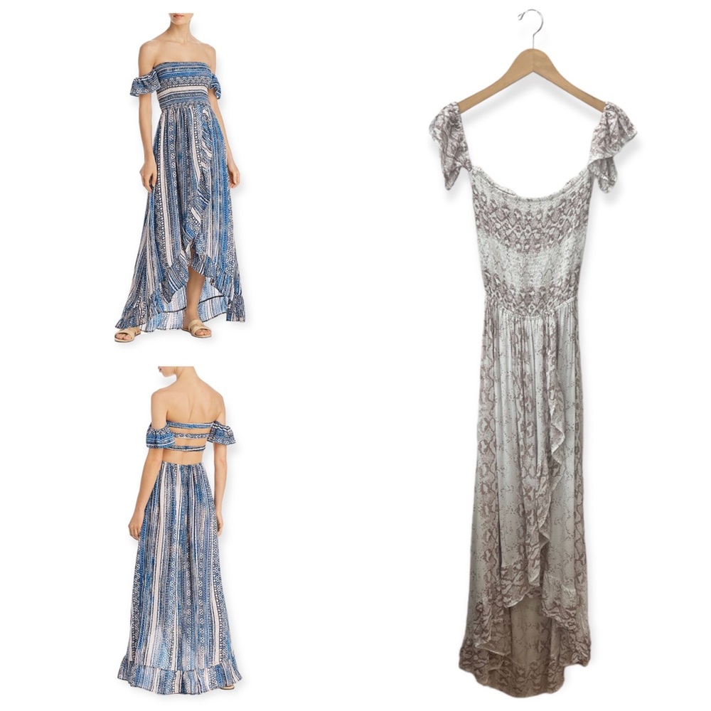 Surf Gypsy Off The Shoulder Smocked Ruffle Maxi Dress